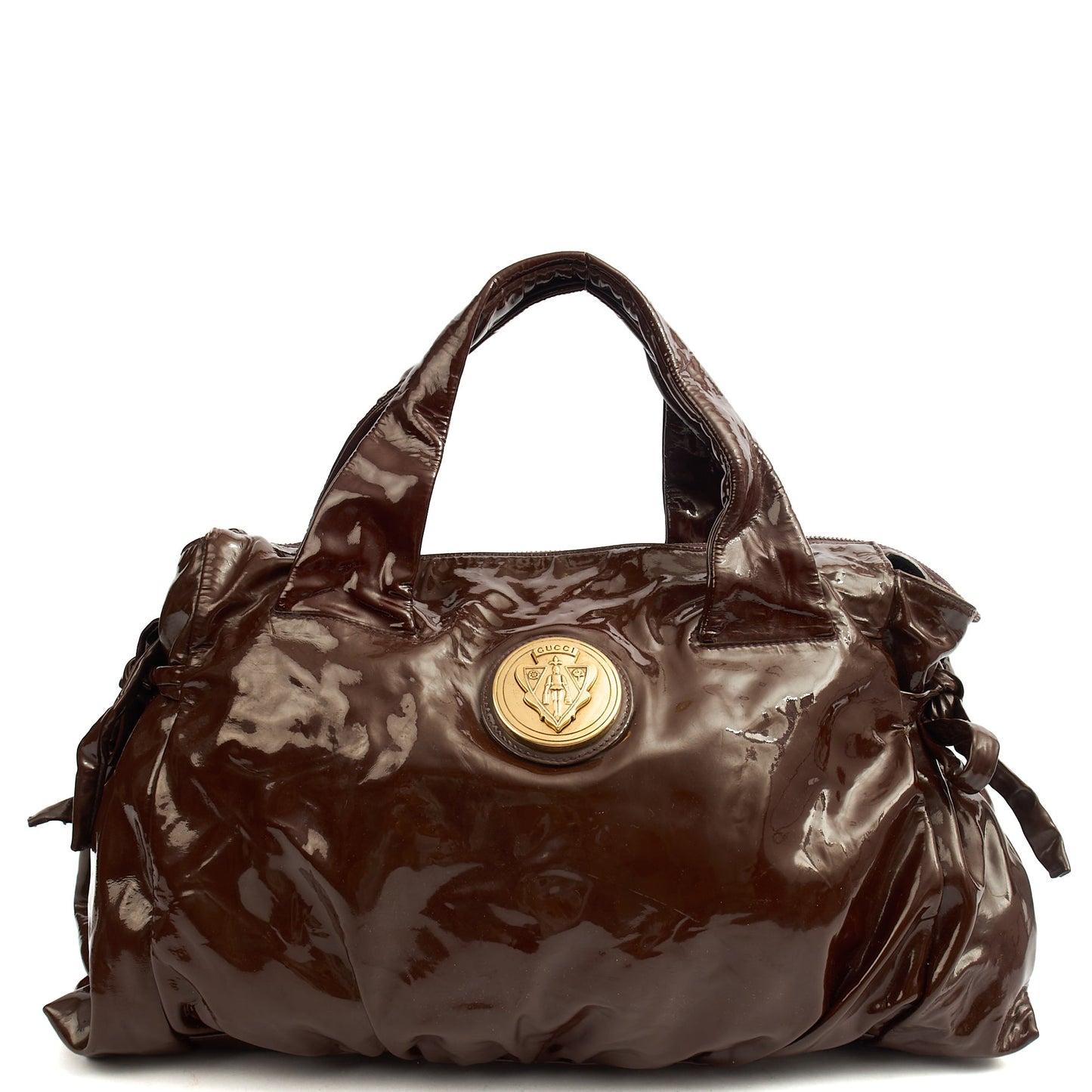 Gucci Tote Hysteria Hobo - Medium in Brown, Patent Leather — Front View