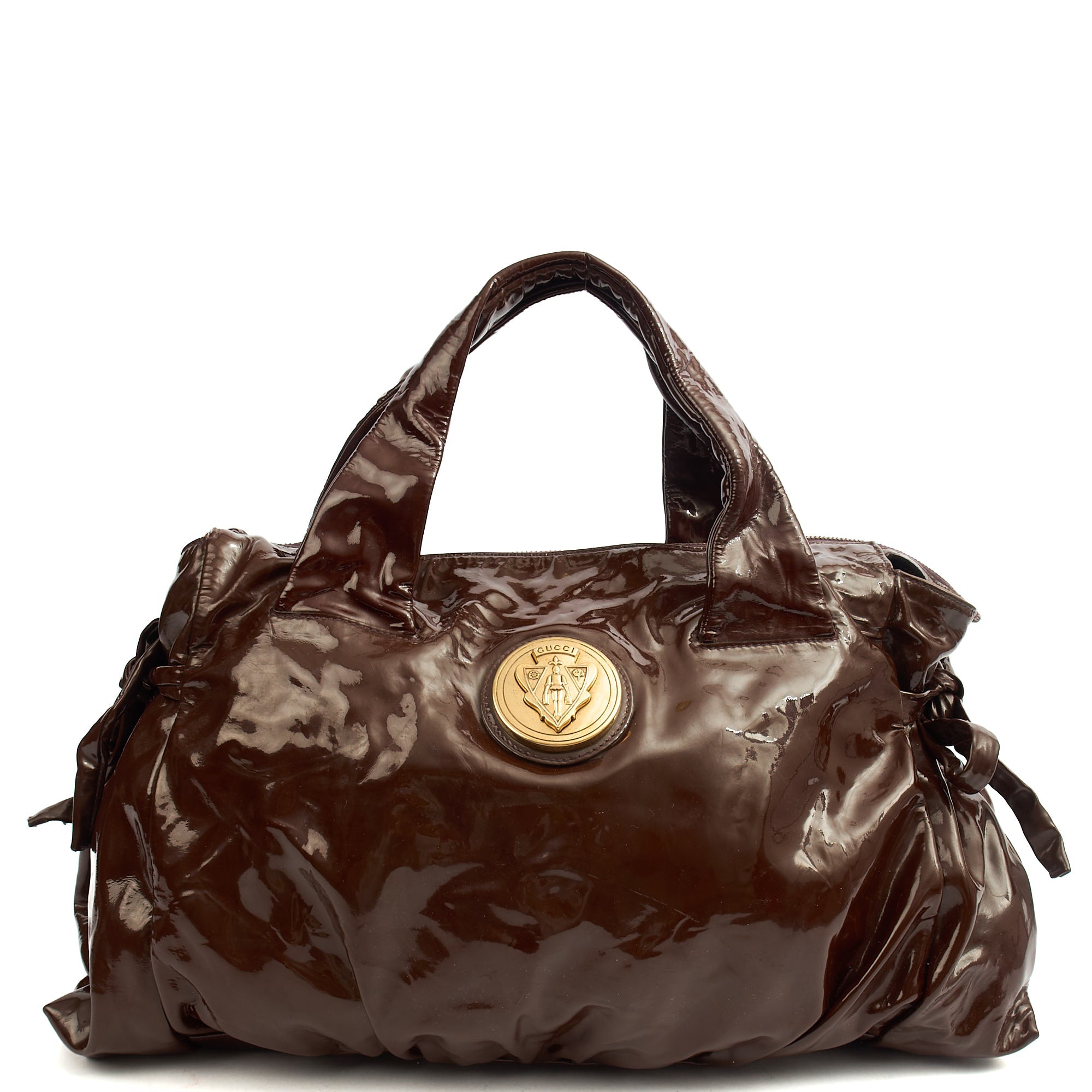 Gucci Tote Hysteria Hobo - Medium in Brown, Patent Leather — Front View