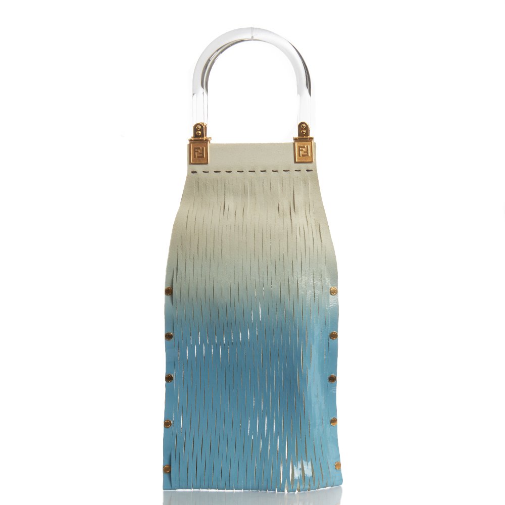 Fendi Tote Shoulder Bag in Blue, Leather — Front View