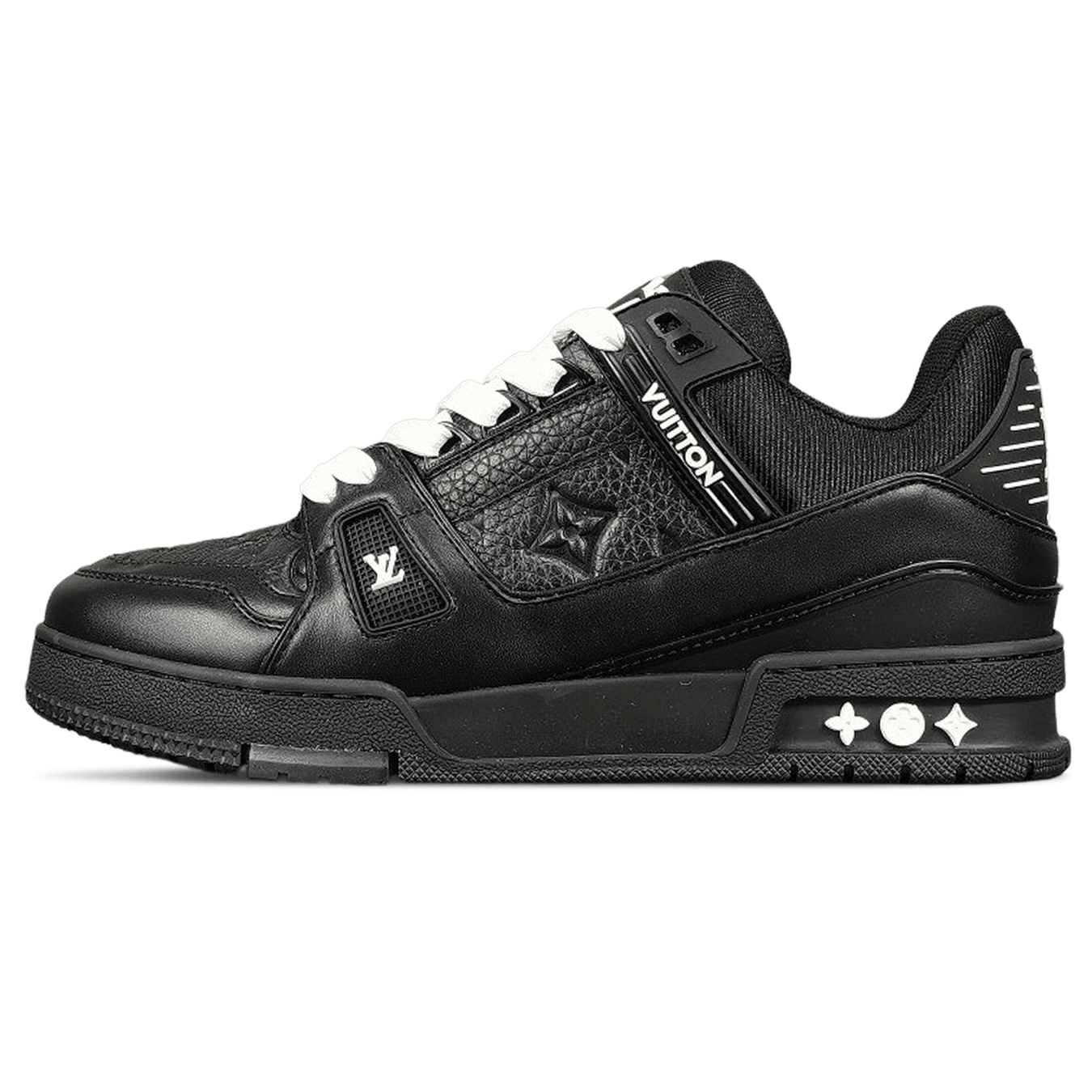 Louis Vuitton Trainer Low 'Black Embossed Monogram' — UK 1 — Front View