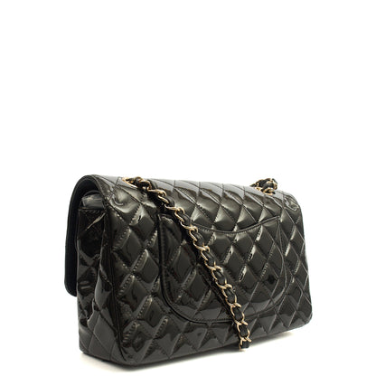 Chanel Shoulder Bag Classic Double Flap - Medium in Black, Patent Leather — Back View