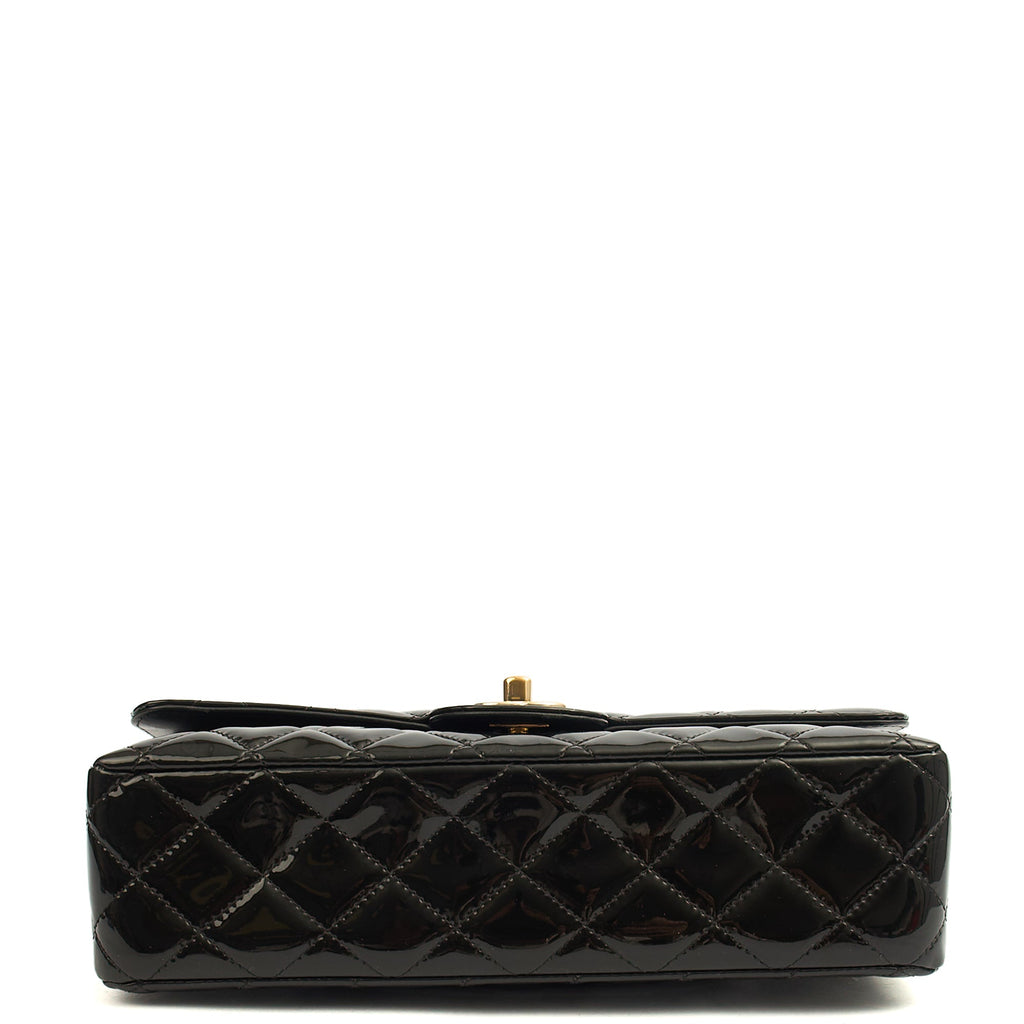 Chanel Shoulder Bag Classic Double Flap - Medium in Black, Patent Leather — Detail View