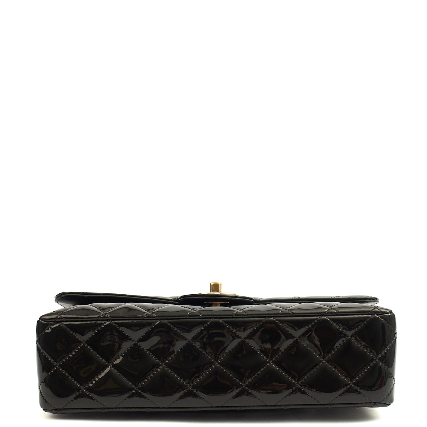 Chanel Shoulder Bag Classic Double Flap - Medium in Black, Patent Leather — Detail View