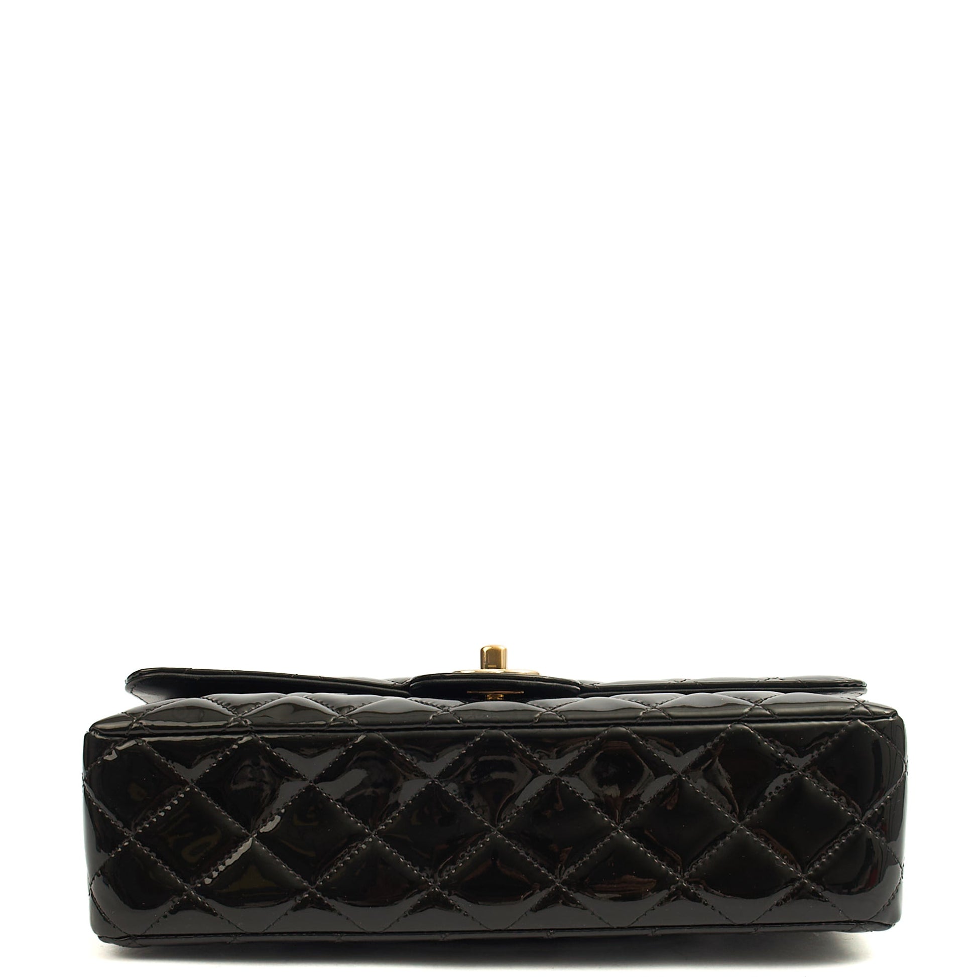 Chanel Shoulder Bag Classic Double Flap - Medium in Black, Patent Leather — Detail View