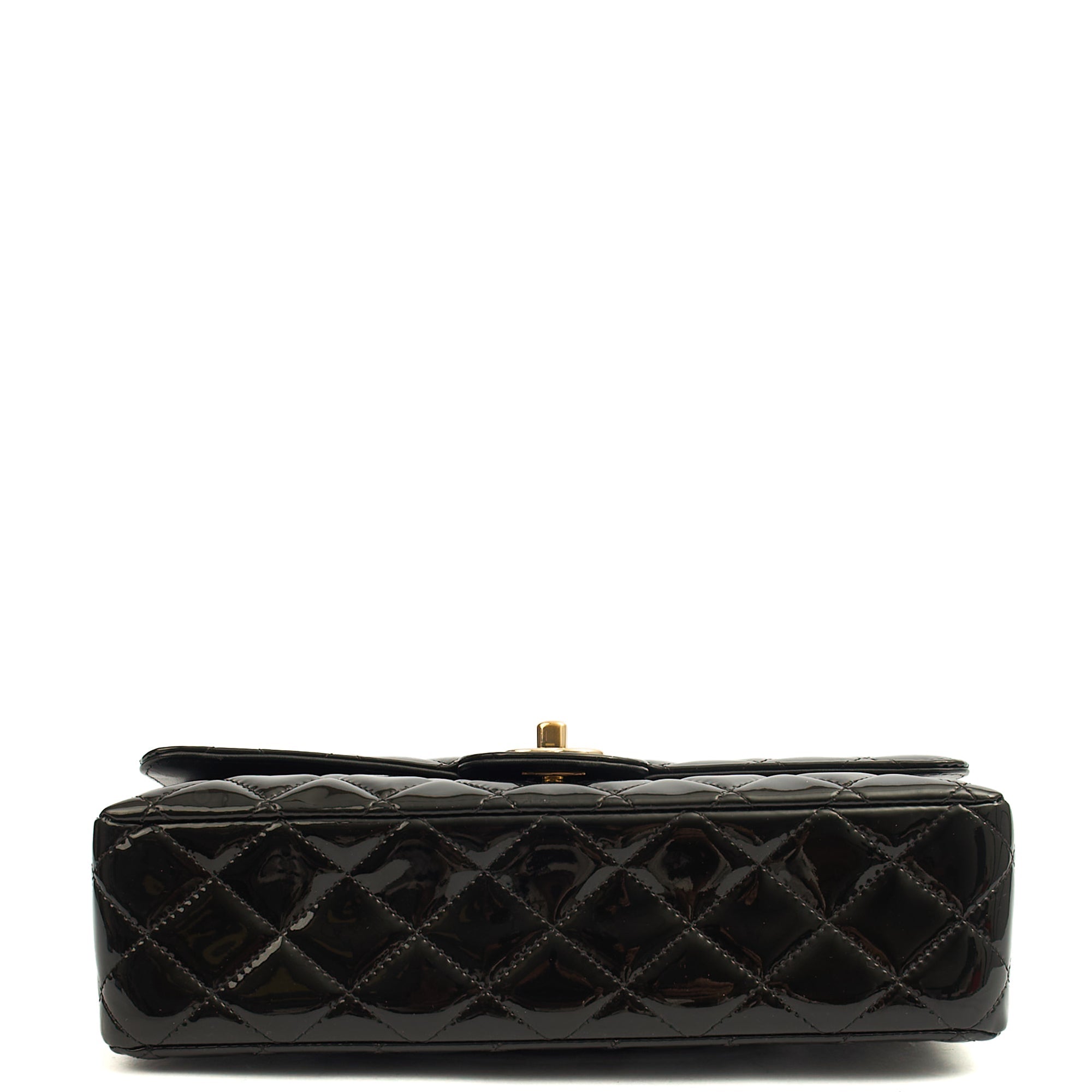 Chanel Shoulder Bag Classic Double Flap - Medium in Black, Patent Leather — Detail View