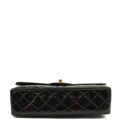 Chanel Shoulder Bag Classic Double Flap - Medium in Black, Patent Leather — Detail View