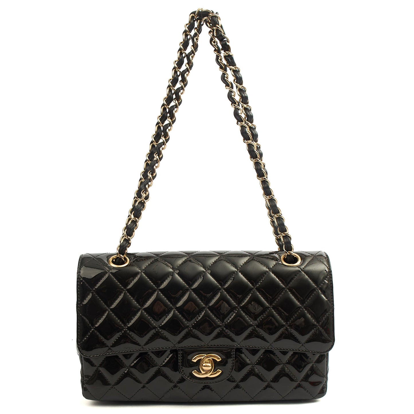 Chanel Shoulder Bag Classic Double Flap - Medium in Black, Patent Leather — Lifestyle View