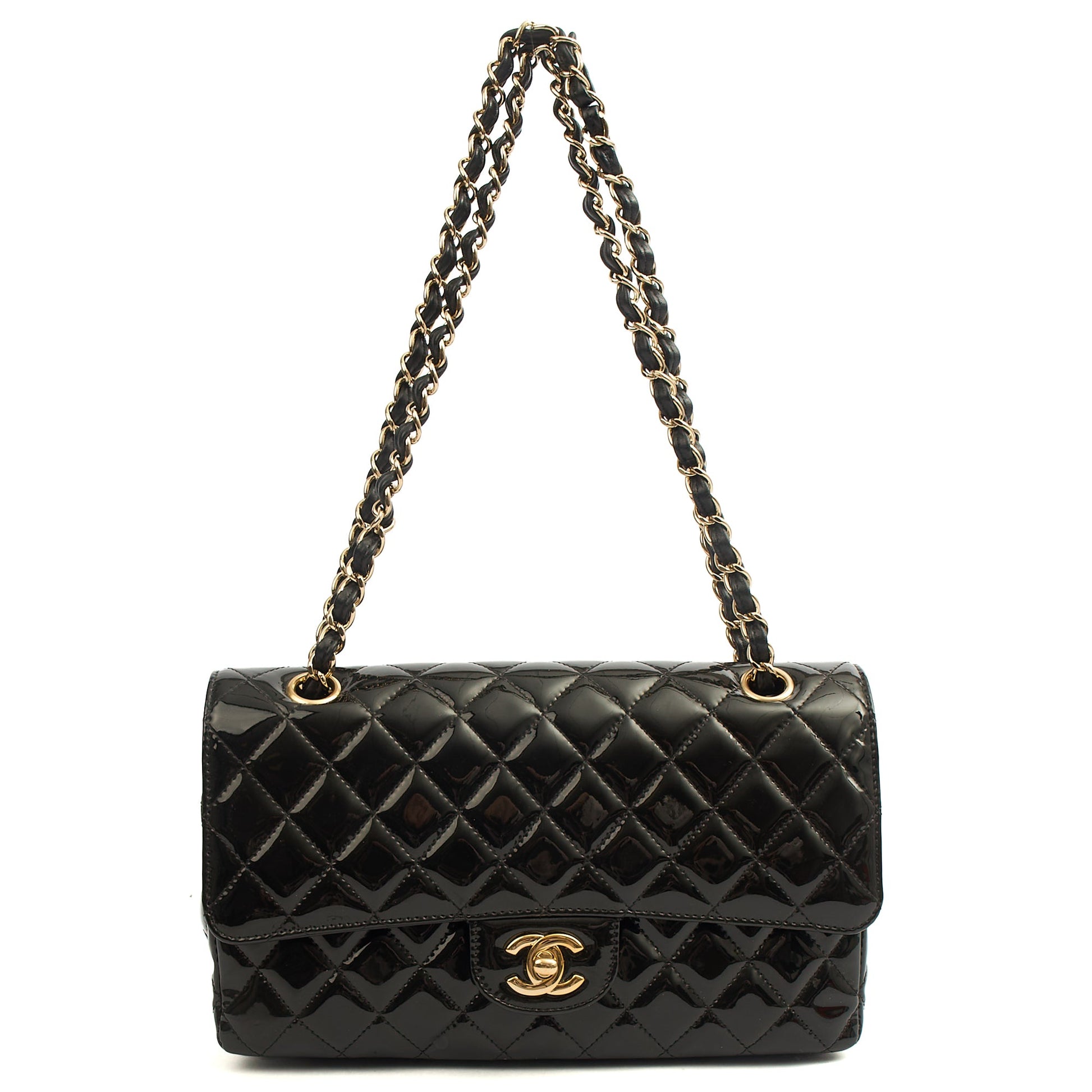 Chanel Shoulder Bag Classic Double Flap - Medium in Black, Patent Leather — Lifestyle View