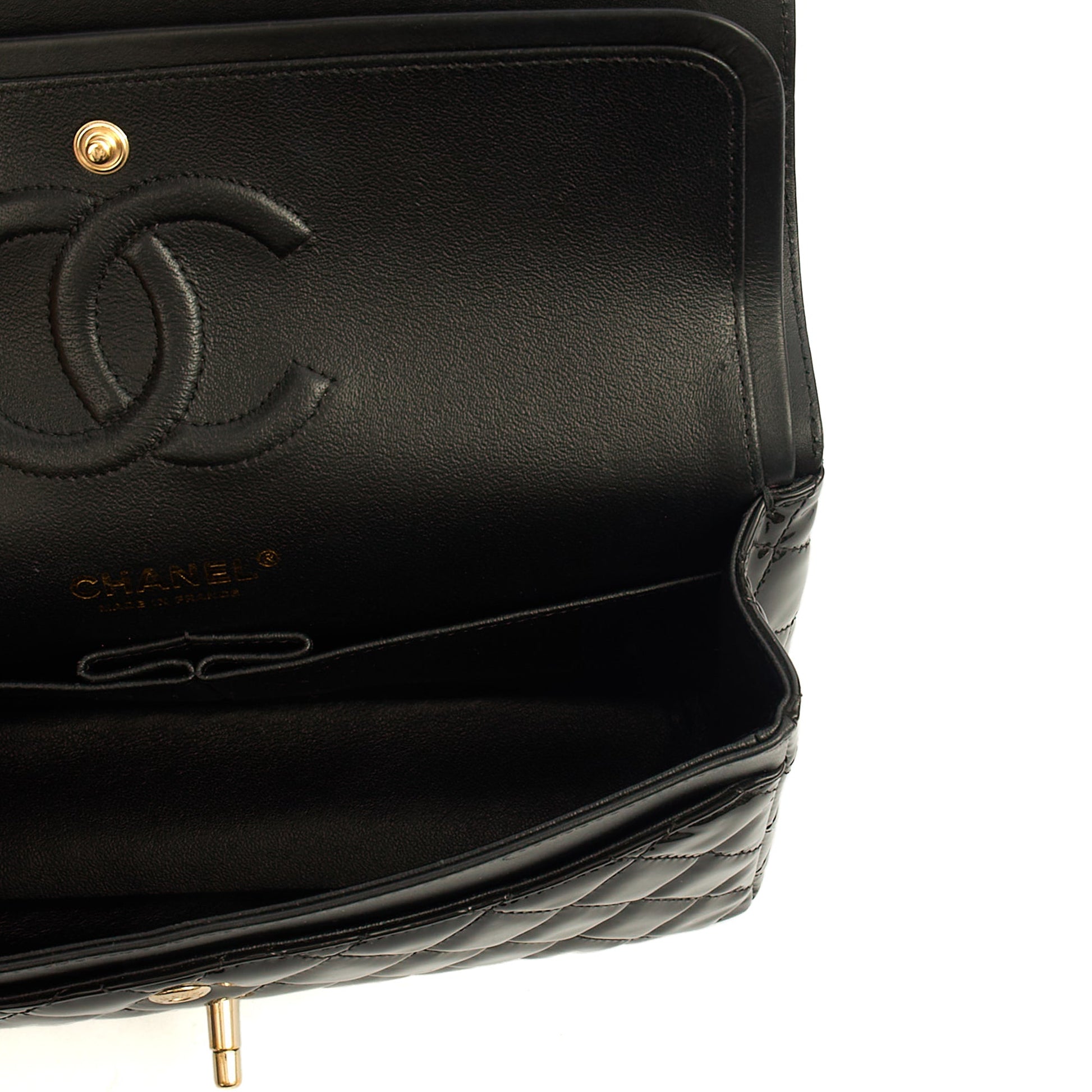 Chanel Shoulder Bag Classic Double Flap - Medium in Black, Patent Leather — Alternate View 12