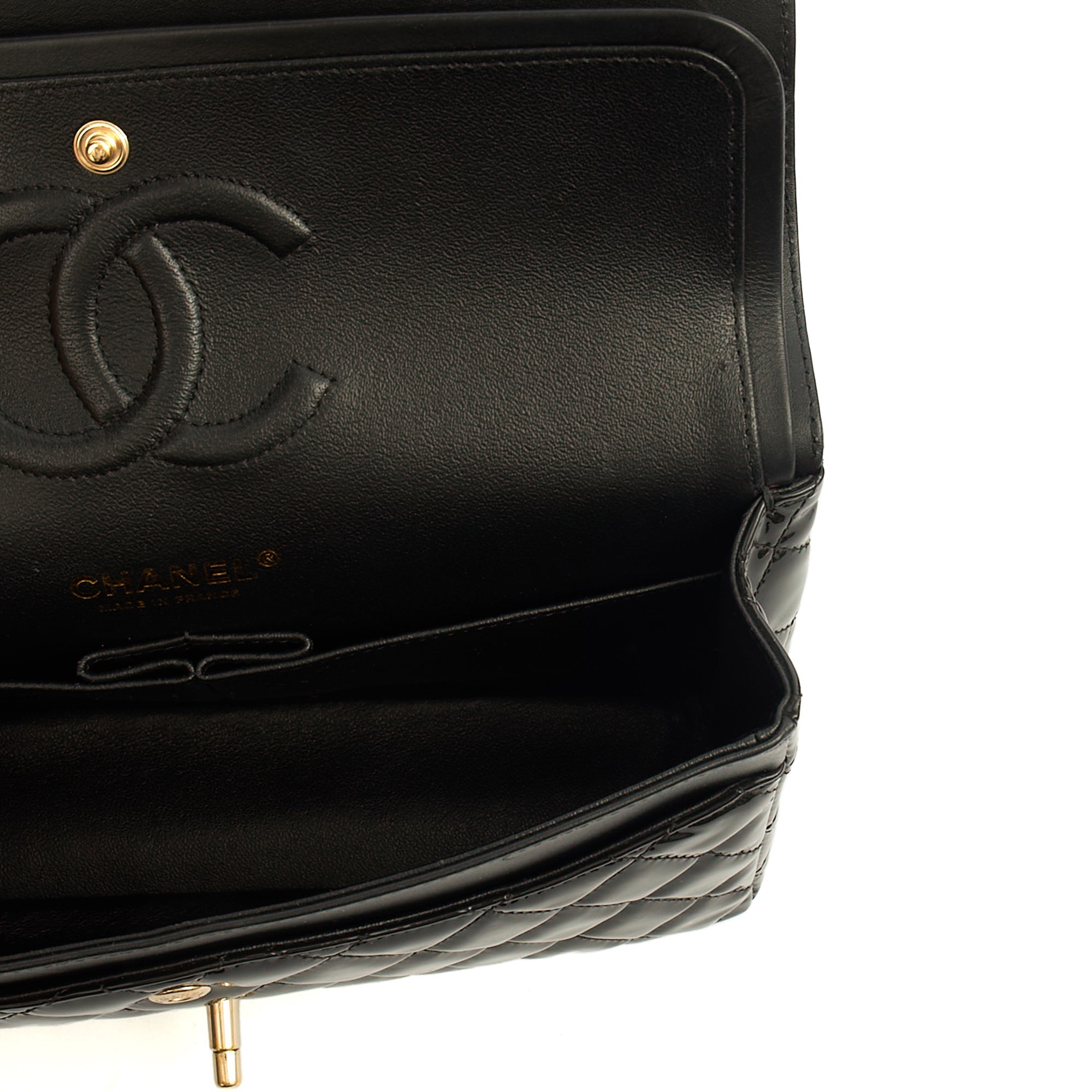 Chanel Shoulder Bag Classic Double Flap - Medium in Black, Patent Leather — Alternate View 12