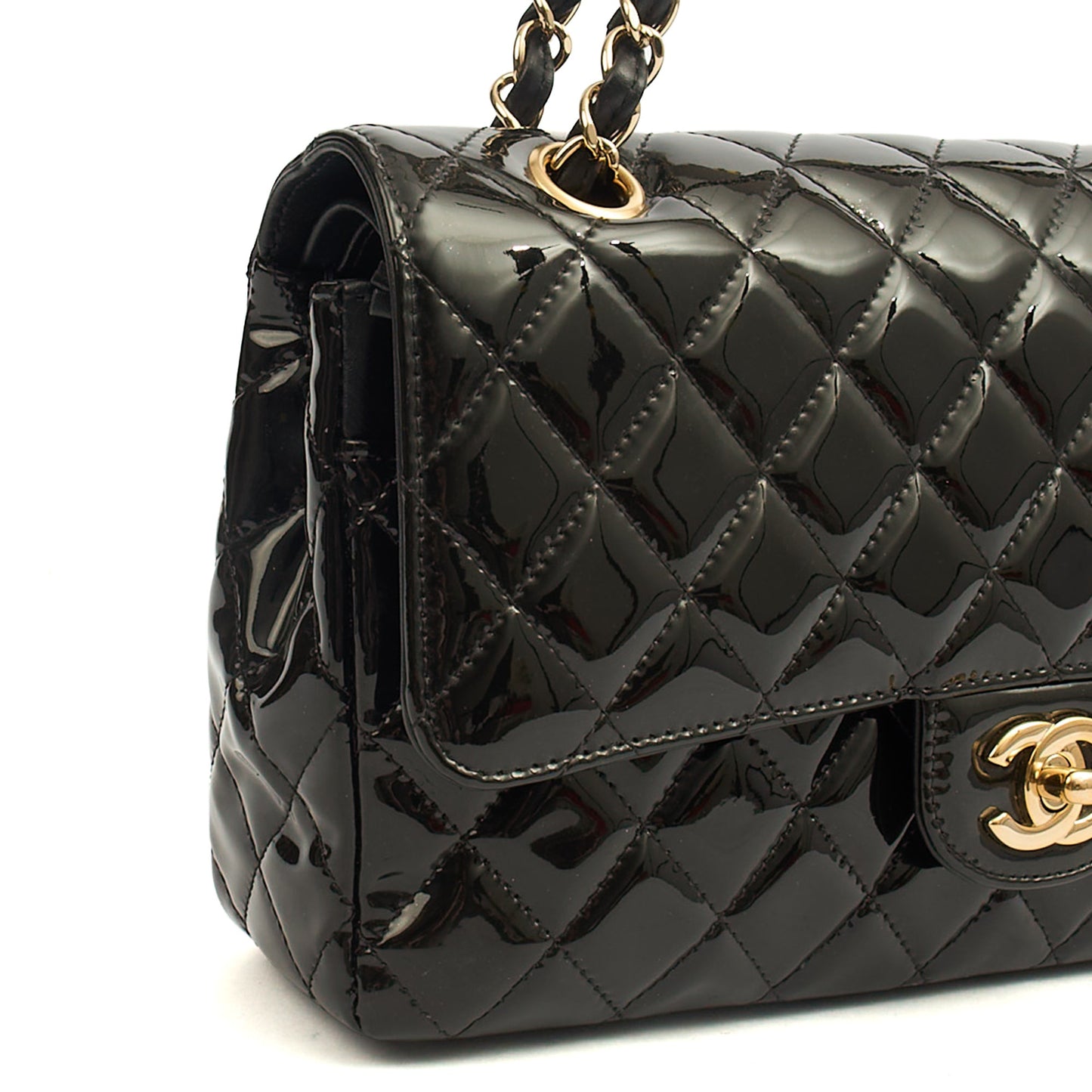 Chanel Shoulder Bag Classic Double Flap - Medium in Black, Patent Leather — Alternate View 8