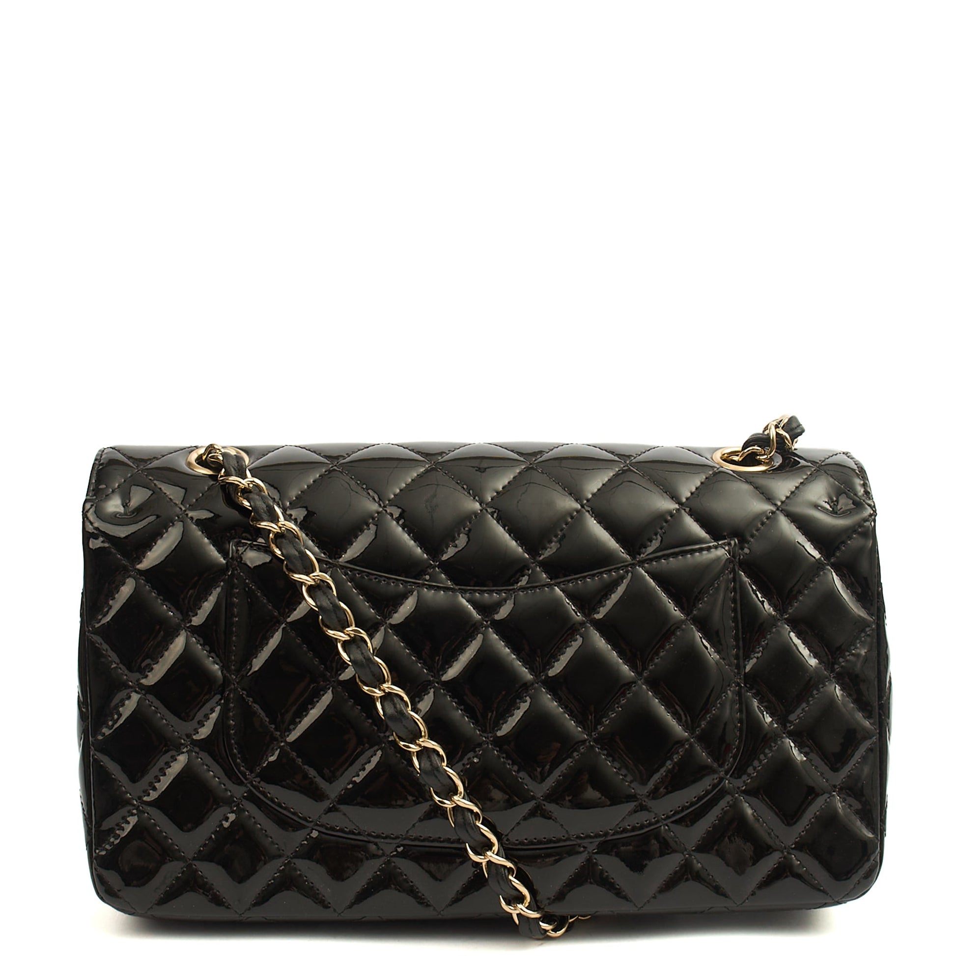 Chanel Shoulder Bag Classic Double Flap - Medium in Black, Patent Leather — Top View