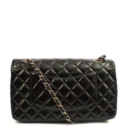 Chanel Shoulder Bag Classic Double Flap - Medium in Black, Patent Leather — Top View
