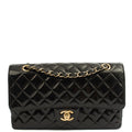 Chanel Shoulder Bag Classic Double Flap - Medium in Black, Patent Leather — Front View