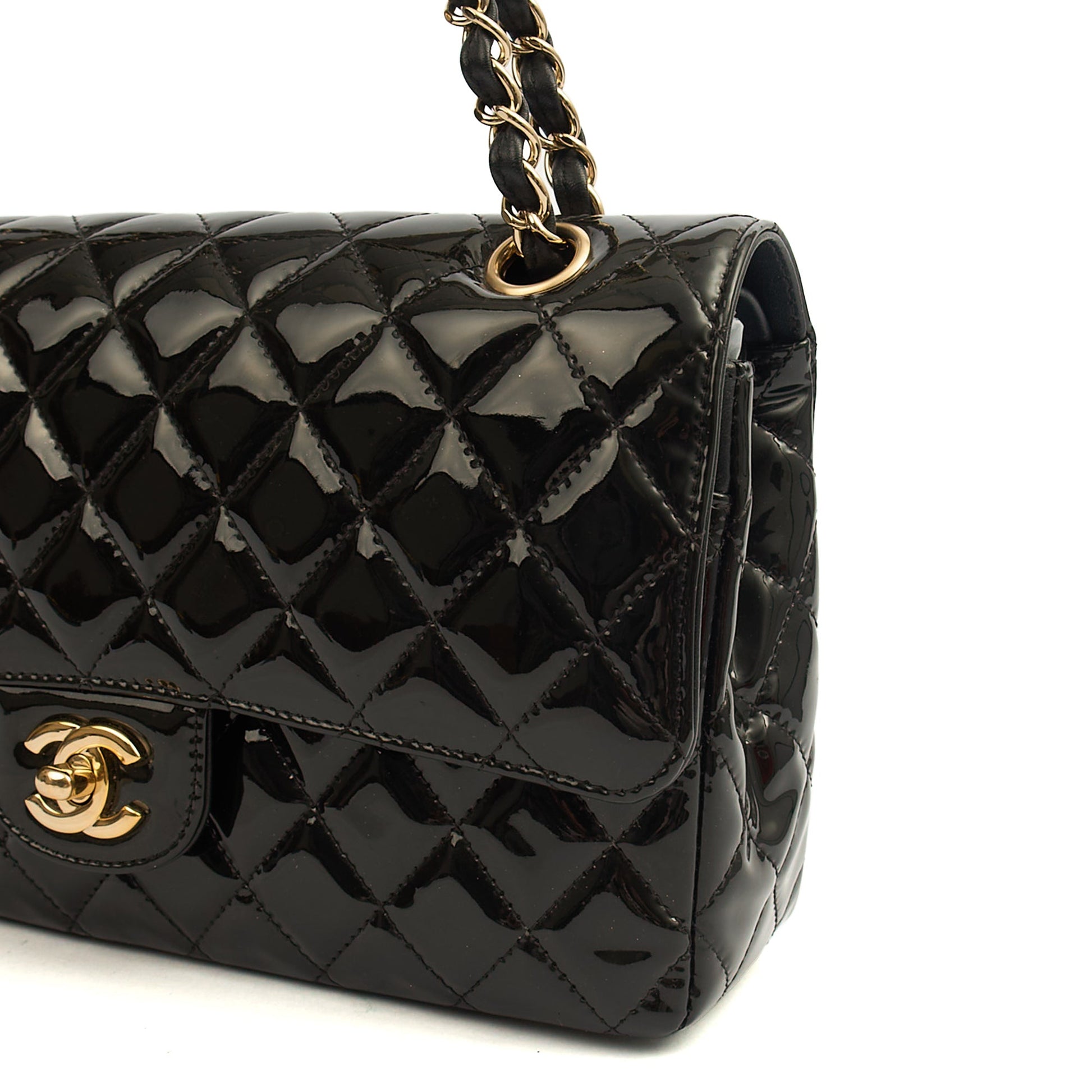 Chanel Shoulder Bag Classic Double Flap - Medium in Black, Patent Leather — Alternate View 10