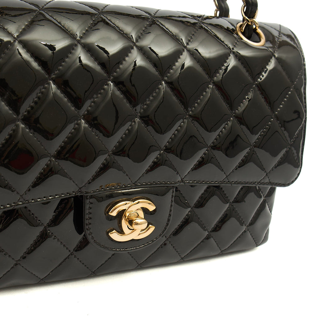 Chanel Shoulder Bag Classic Double Flap - Medium in Black, Patent Leather — Alternate View 7