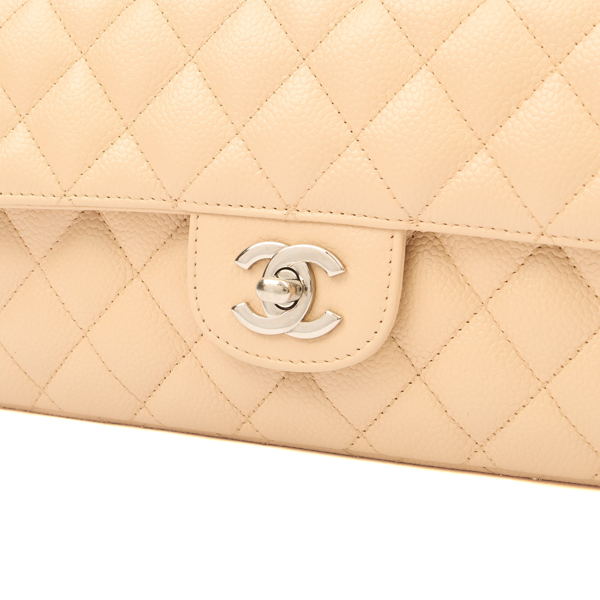 Chanel Shoulder Bag Classic - East West in Neutral, Caviar Leather — Alternate View 15