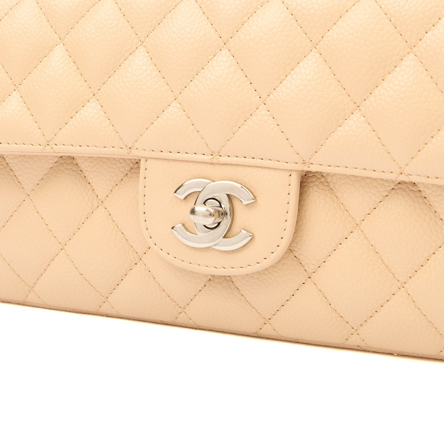 Chanel Shoulder Bag Classic - East West in Neutral, Caviar Leather — Lifestyle View