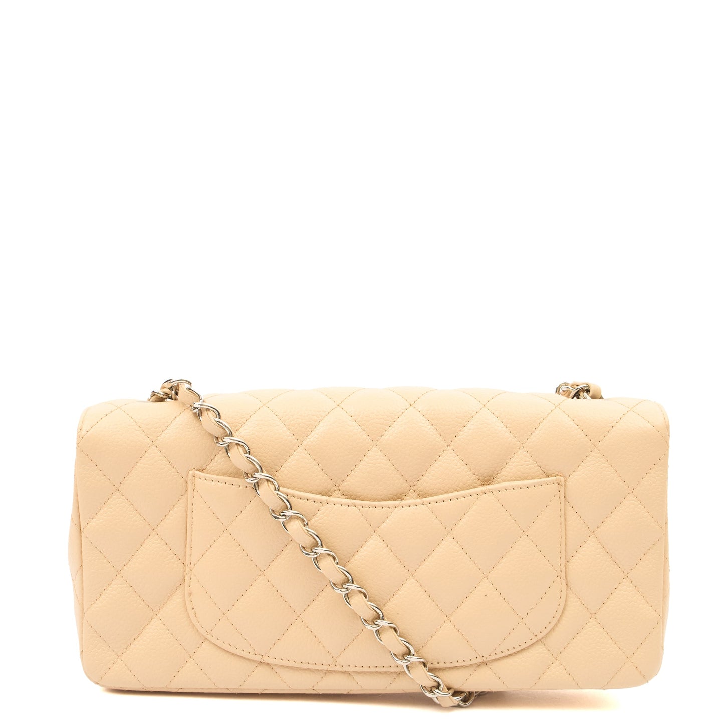 Chanel Shoulder Bag Classic - East West in Neutral, Caviar Leather — Back View