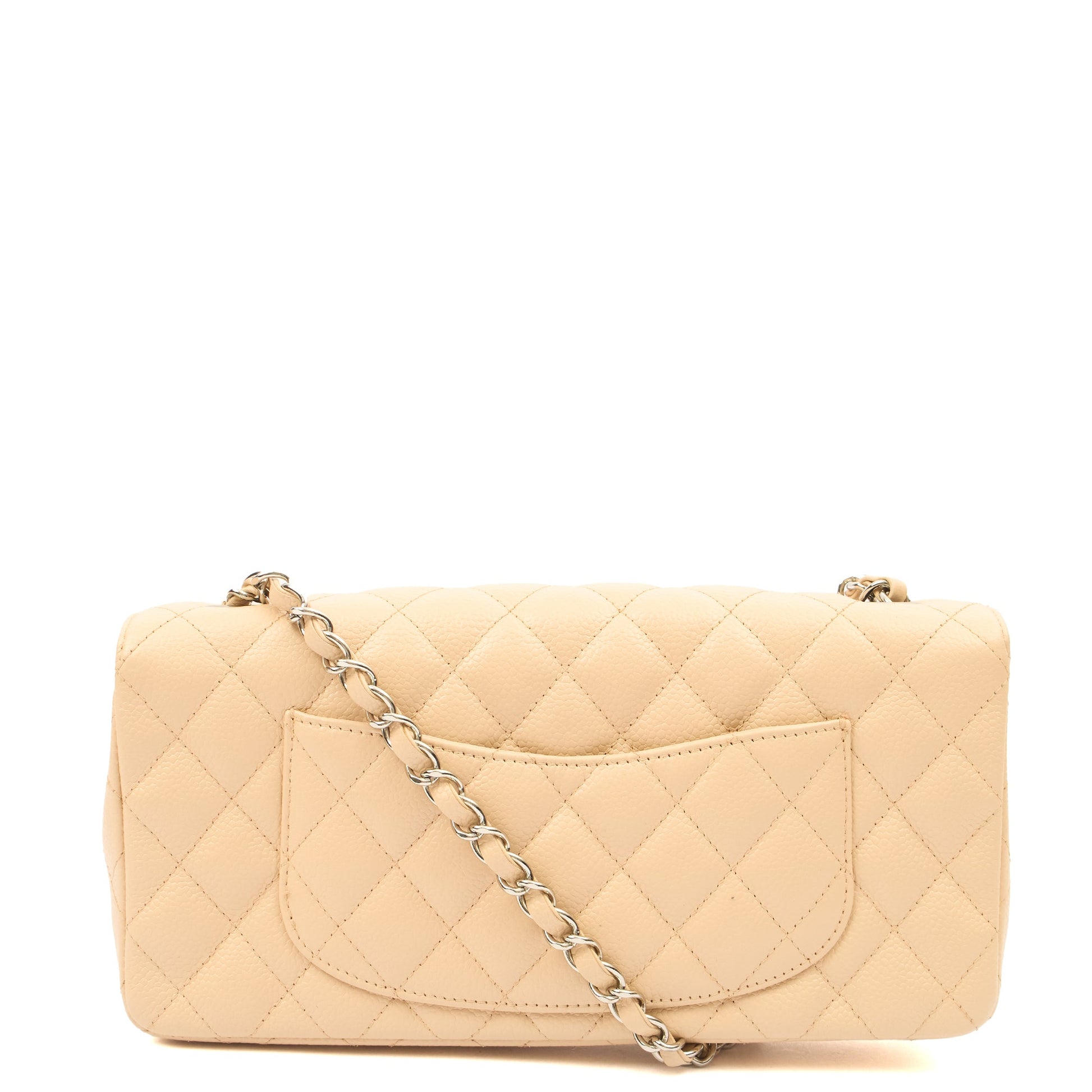 Chanel Shoulder Bag Classic - East West in Neutral, Caviar Leather — Back View