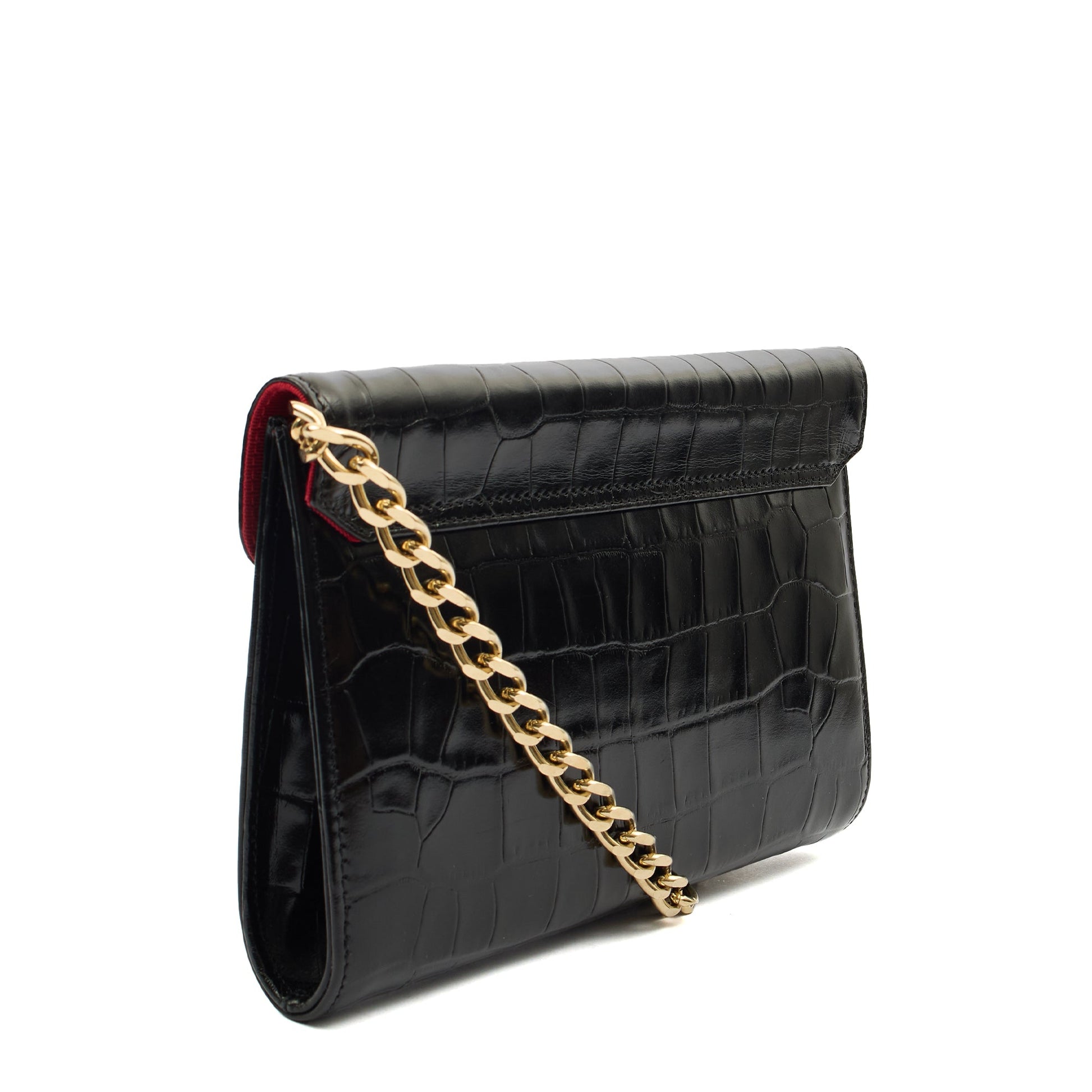Aspinal of London Shoulder Bag Mayfair - Midi in Black, Exotic Effect Leather — Side View
