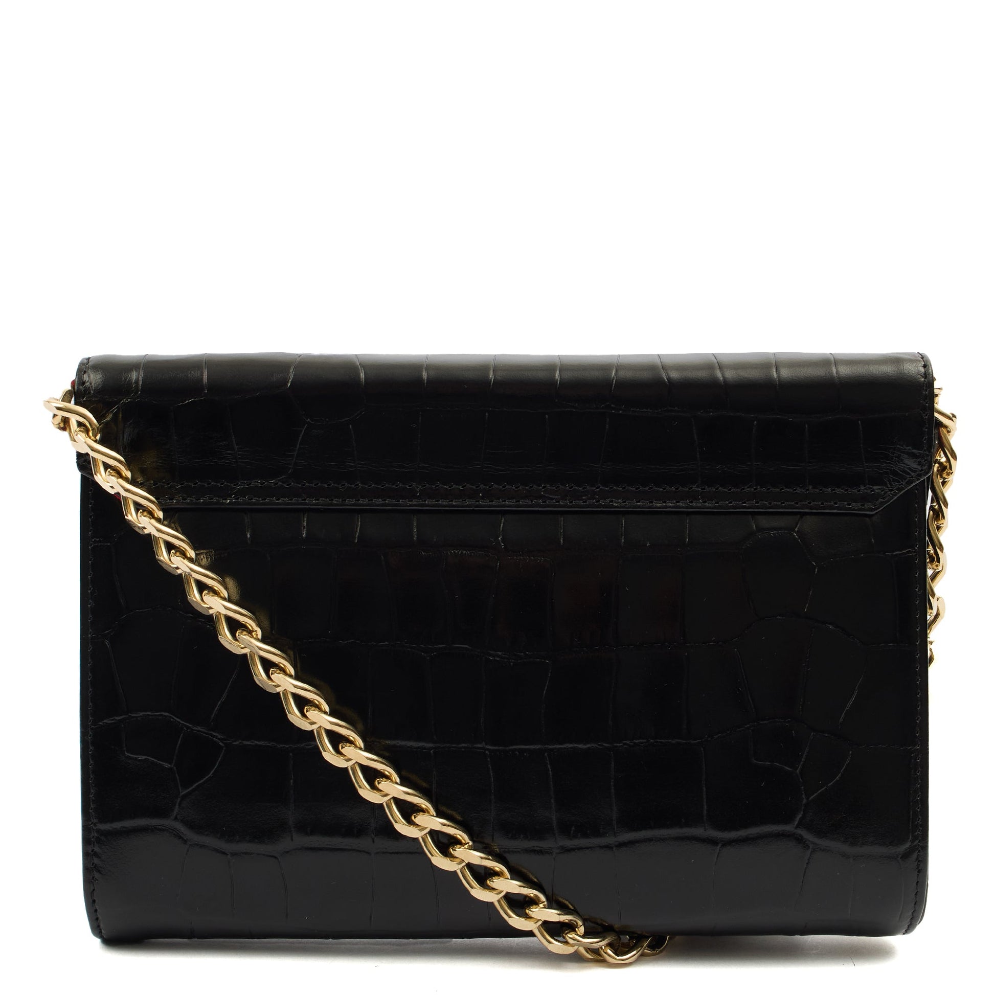 Aspinal of London Shoulder Bag Mayfair - Midi in Black, Exotic Effect Leather — Back View