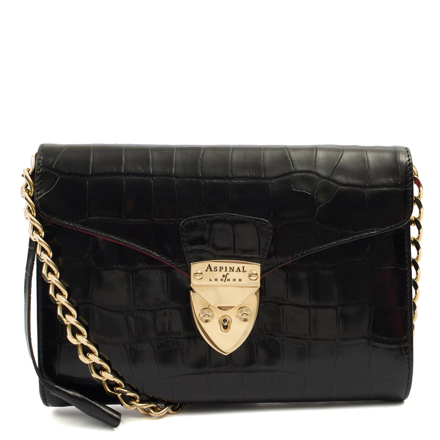 Aspinal of London Shoulder Bag Mayfair - Midi in Black, Exotic Effect Leather — Front View
