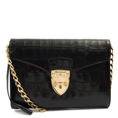 Aspinal of London Shoulder Bag Mayfair - Midi in Black, Exotic Effect Leather — Front View
