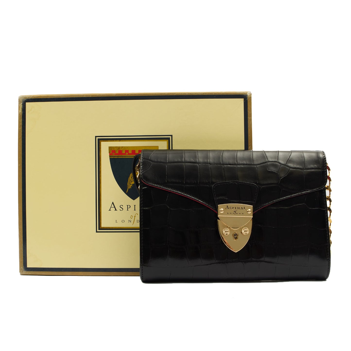 Aspinal of London Shoulder Bag Mayfair - Midi in Black, Exotic Effect Leather — Lifestyle View