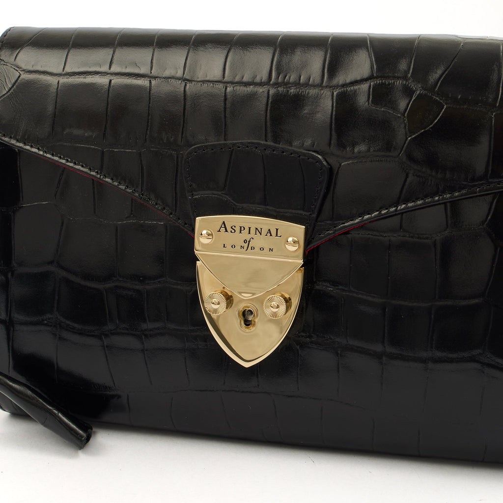 Aspinal of London Shoulder Bag Mayfair - Midi in Black, Exotic Effect Leather — Alternate View 12