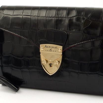 Aspinal of London Shoulder Bag Mayfair - Midi in Black, Exotic Effect Leather — Alternate View 12
