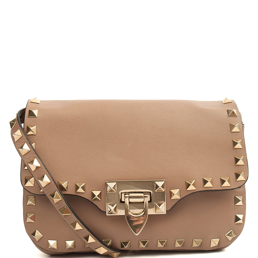 Valentino Cross Body Rockstud Chain Wallet in Neutral, Calfskin — Front View