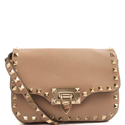 Valentino Cross Body Rockstud Chain Wallet in Neutral, Calfskin — Front View