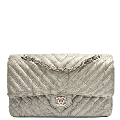 Chanel Shoulder Bag Classic Double Flap - Medium in Metallic, Patent Leather — Front View