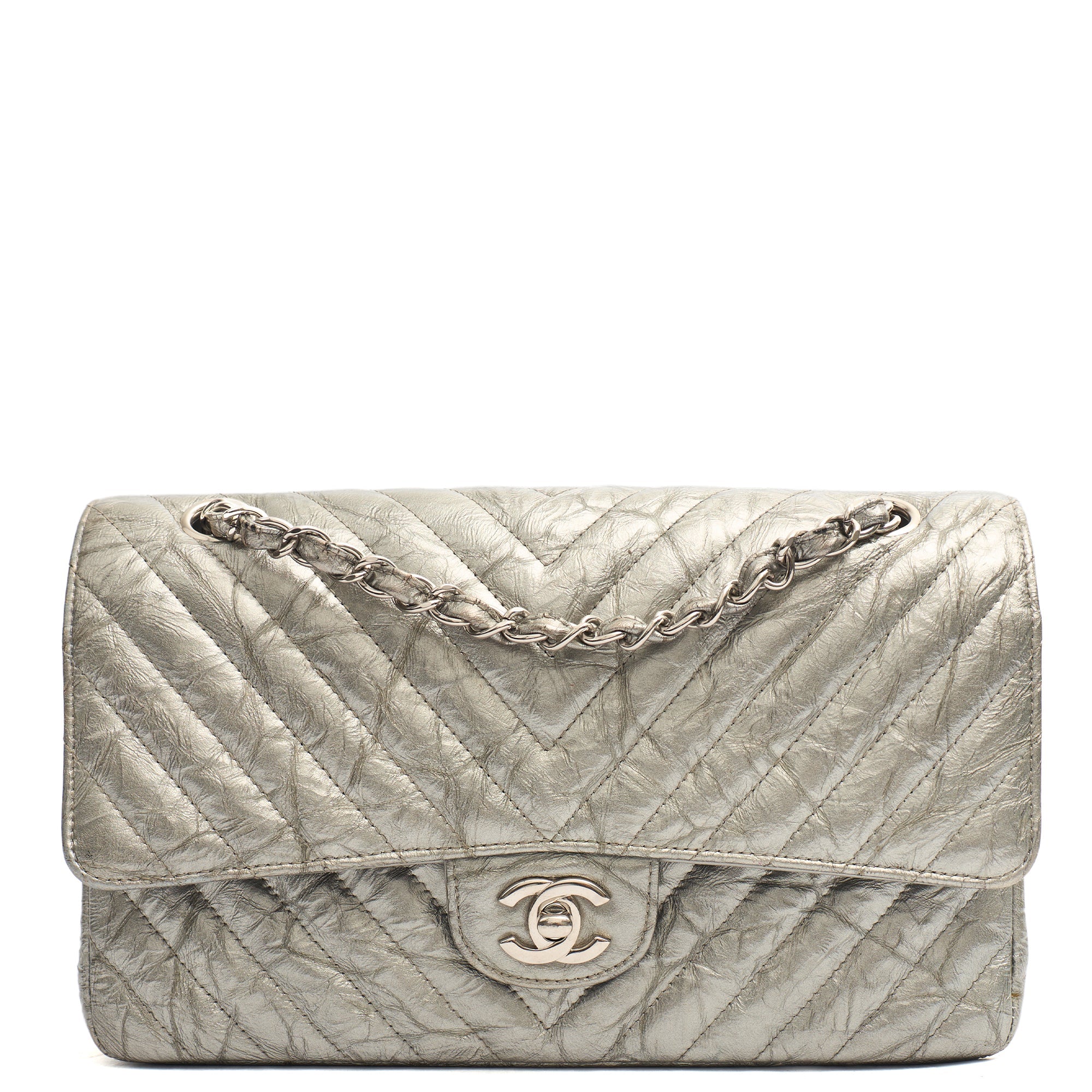 Chanel Shoulder Bag Classic Double Flap - Medium in Metallic, Patent Leather — Alternate View 11