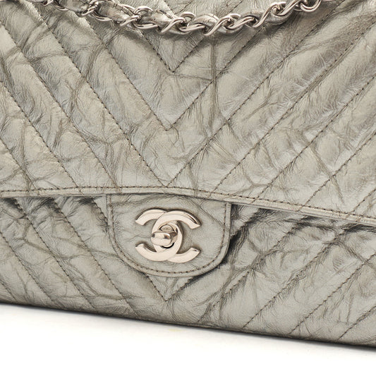 Chanel Shoulder Bag Classic Double Flap - Medium in Metallic, Patent Leather — Side View