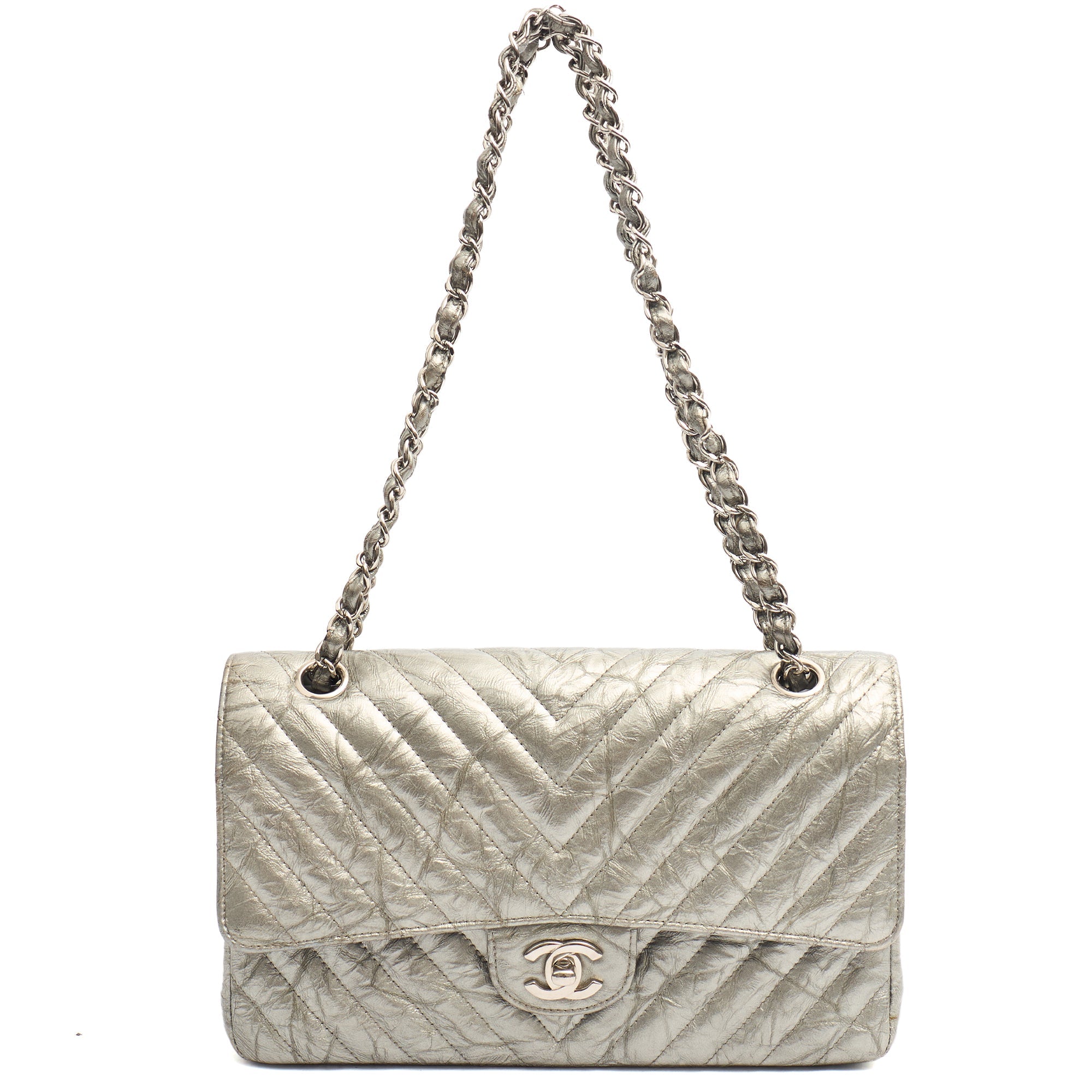 Chanel Shoulder Bag Classic Double Flap - Medium in Metallic, Patent Leather — Alternate View 16