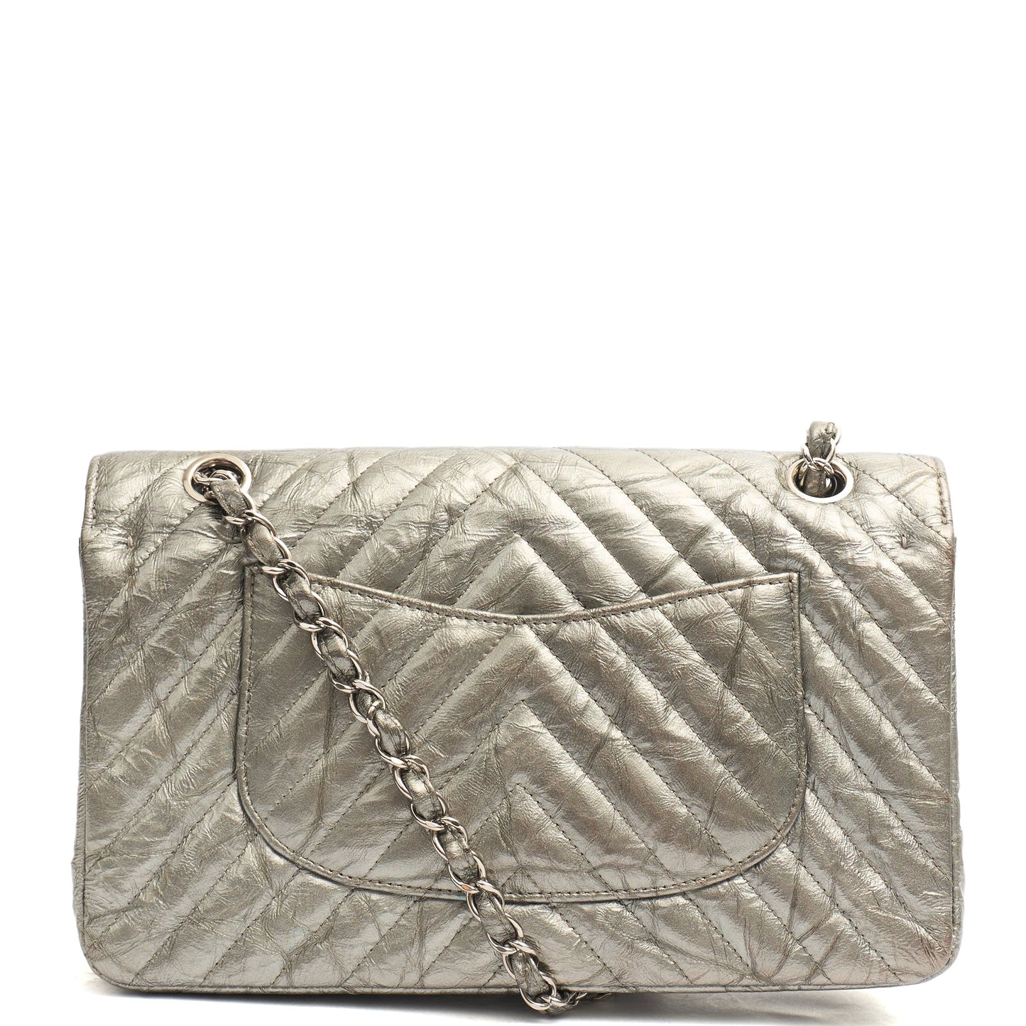 Chanel Shoulder Bag Classic Double Flap - Medium in Metallic, Patent Leather — Top View