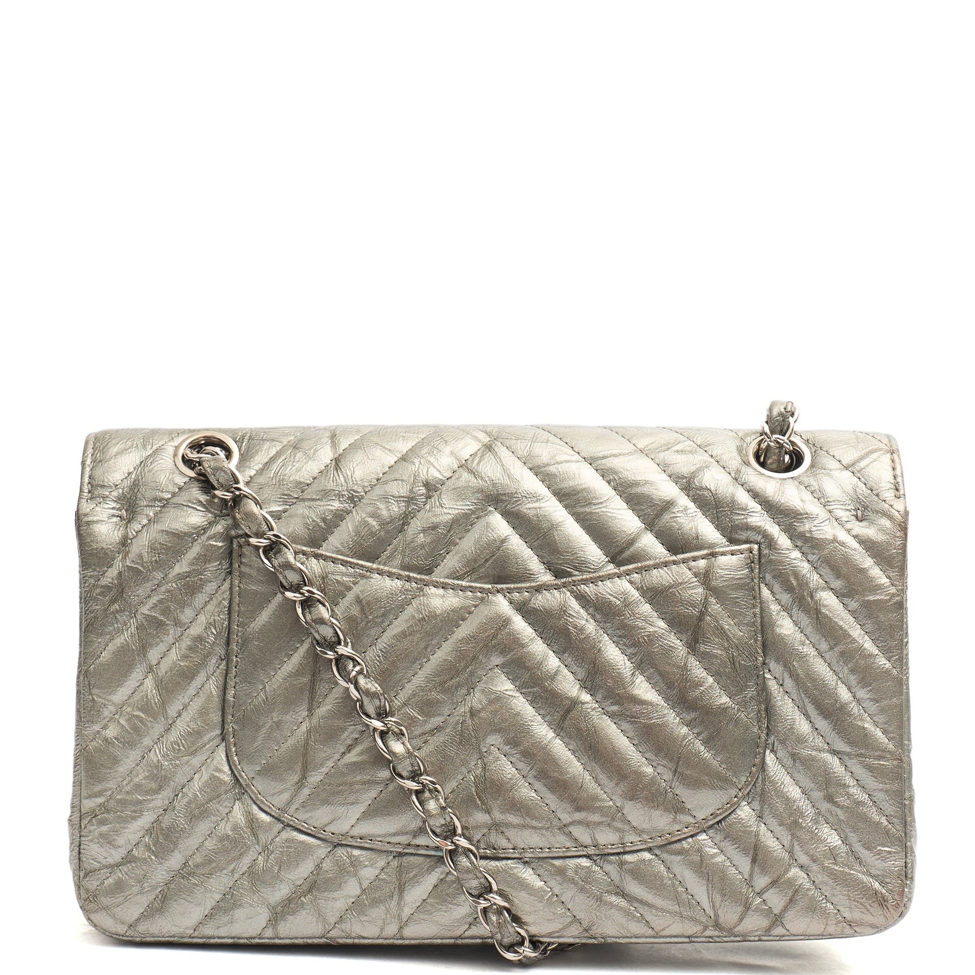 Chanel Shoulder Bag Classic Double Flap - Medium in Metallic, Patent Leather — Top View