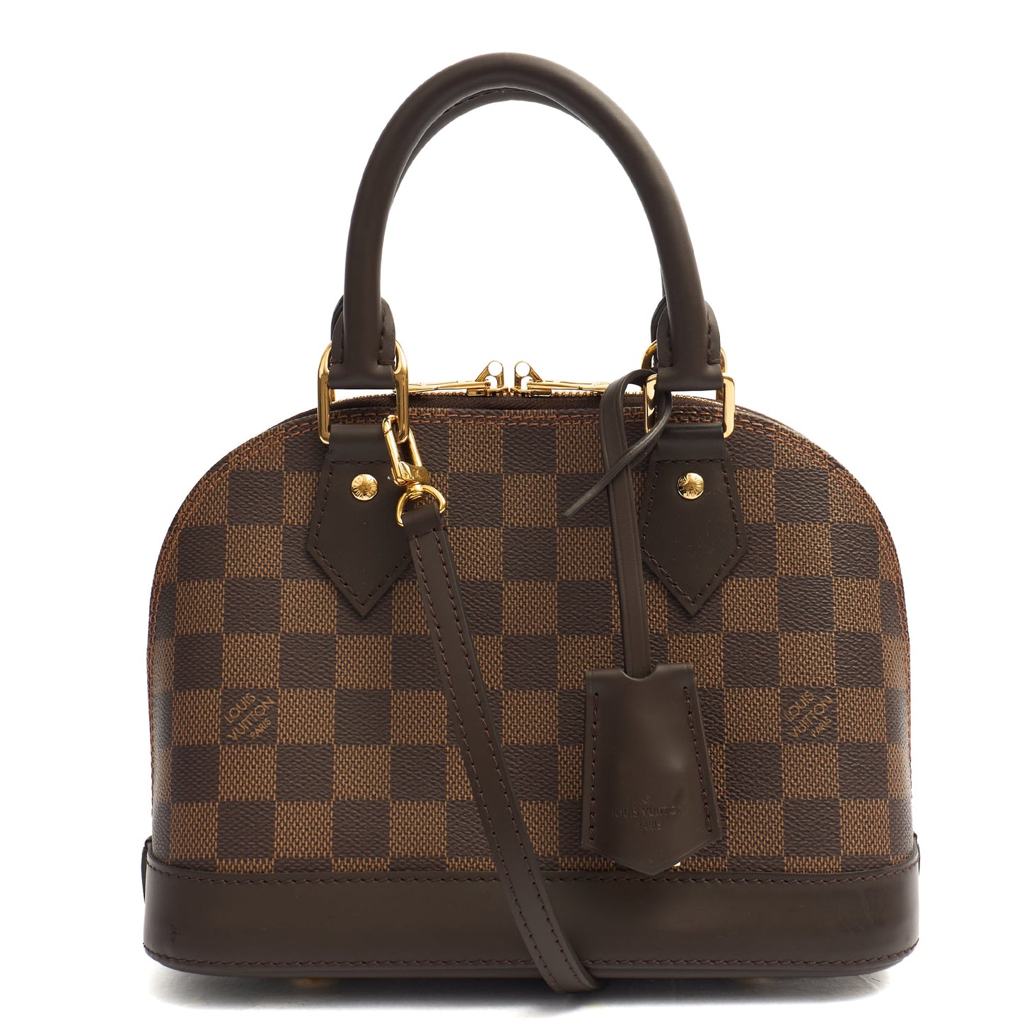 Louis Vuitton Top Handle Alma BB in Damier Ebene, Canvas — Front View