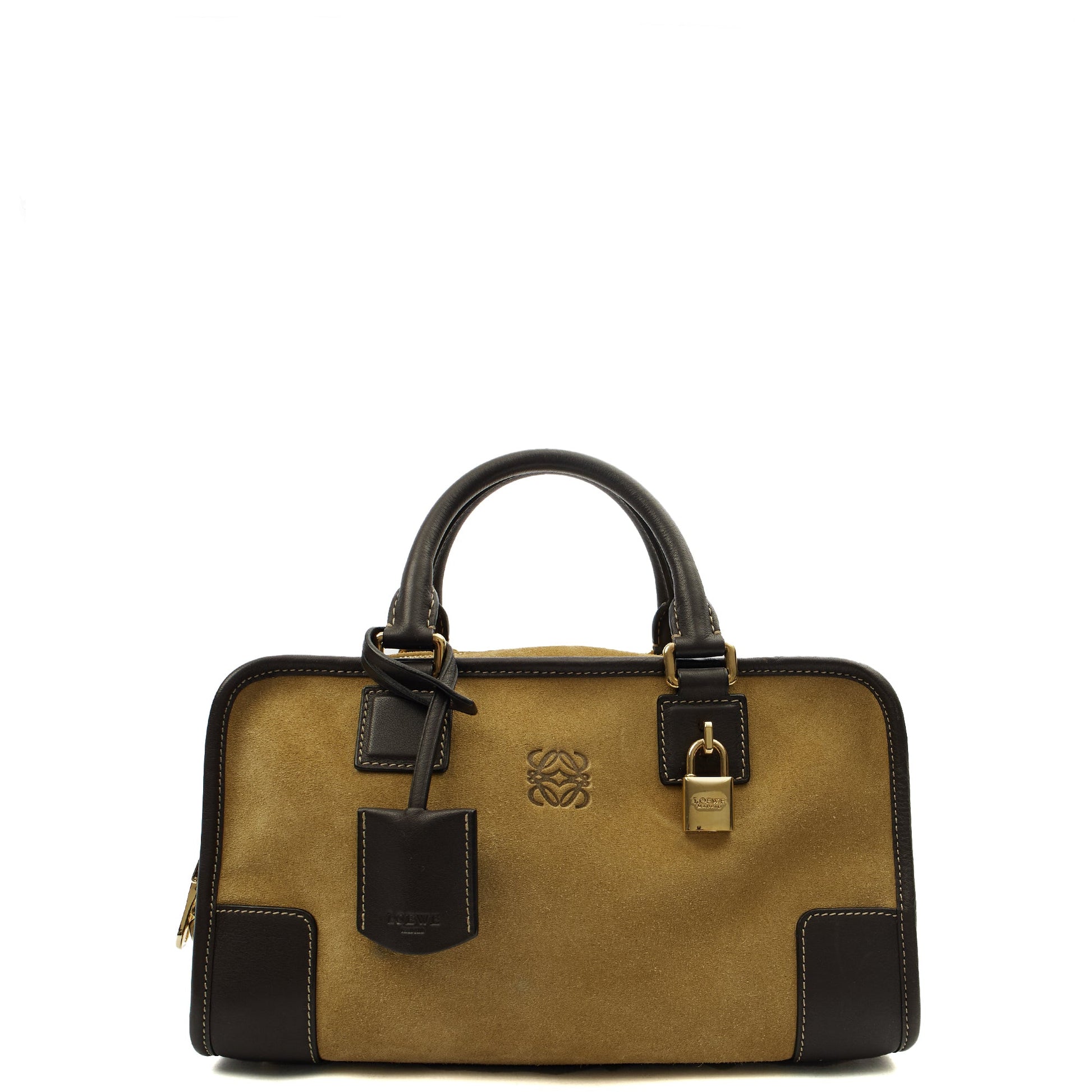 Loewe Top Handle Amazona 28 in Brown, Suede — Front View