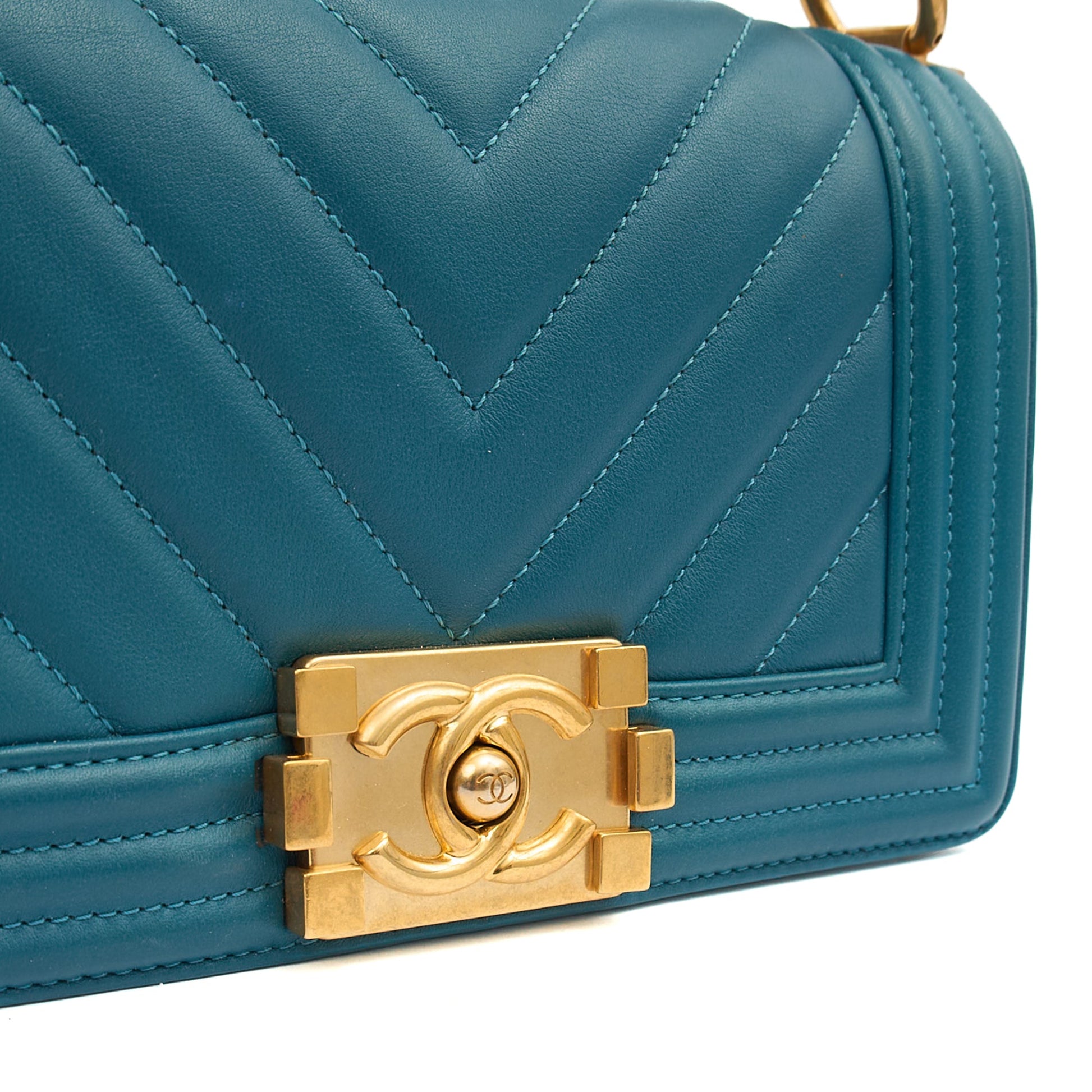 Chanel Shoulder Bag Boy - Small in Blue, Calfskin Leather — Alternate View 9