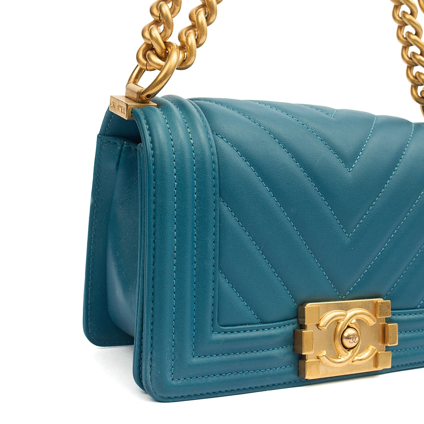 Chanel Shoulder Bag Boy - Small in Blue, Calfskin Leather — Alternate View 8