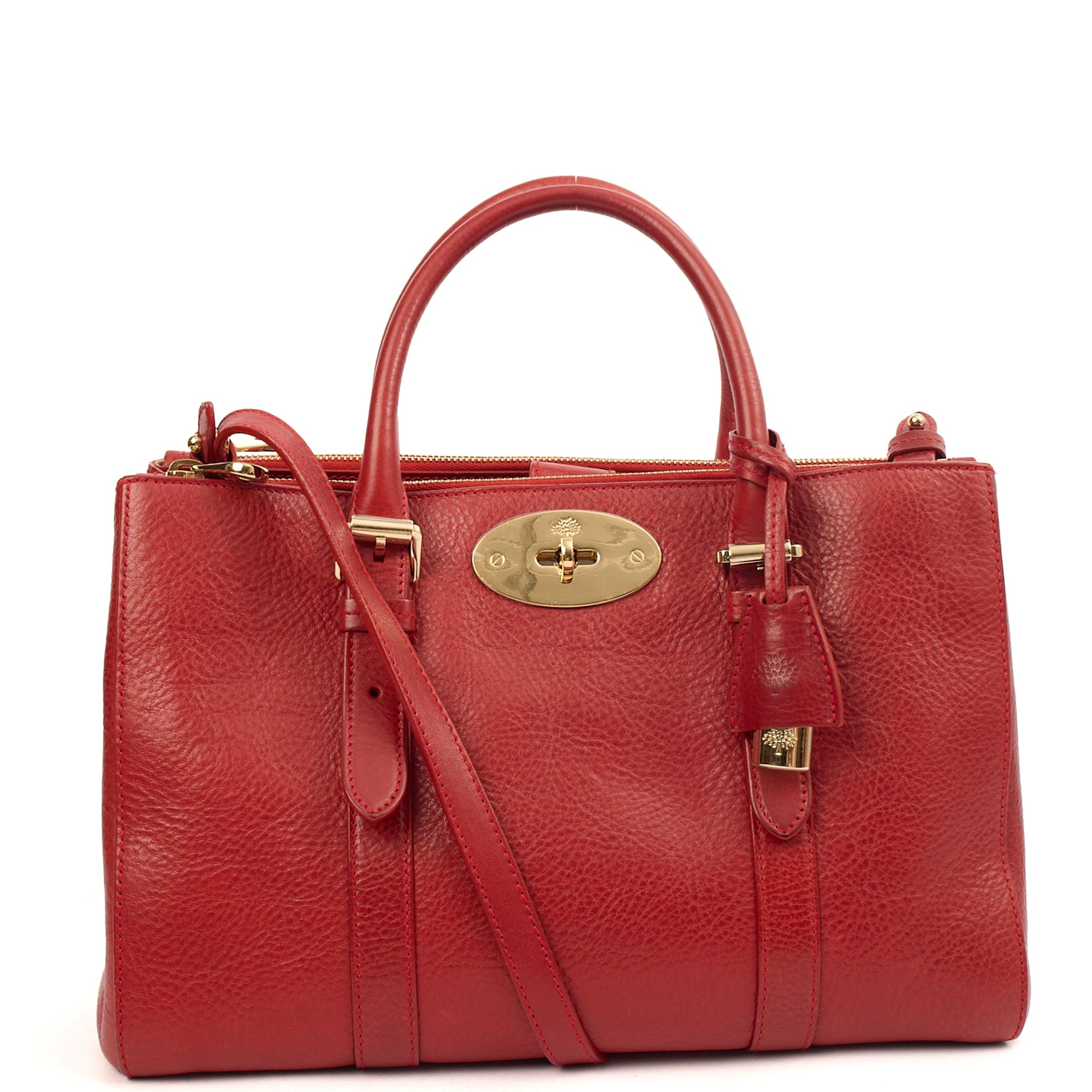 Mulberry Tote Bayswater Double Zip Tote - Small in Scarlett, Leather — Front View