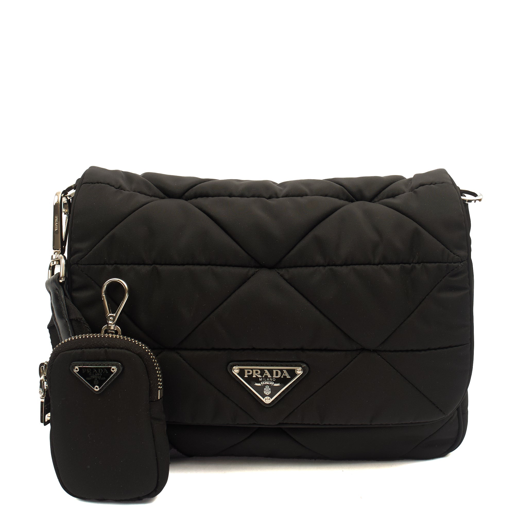 Prada Cross Body Padded Re-Nylon Shoulder Bag in Black, Nylon — Front View