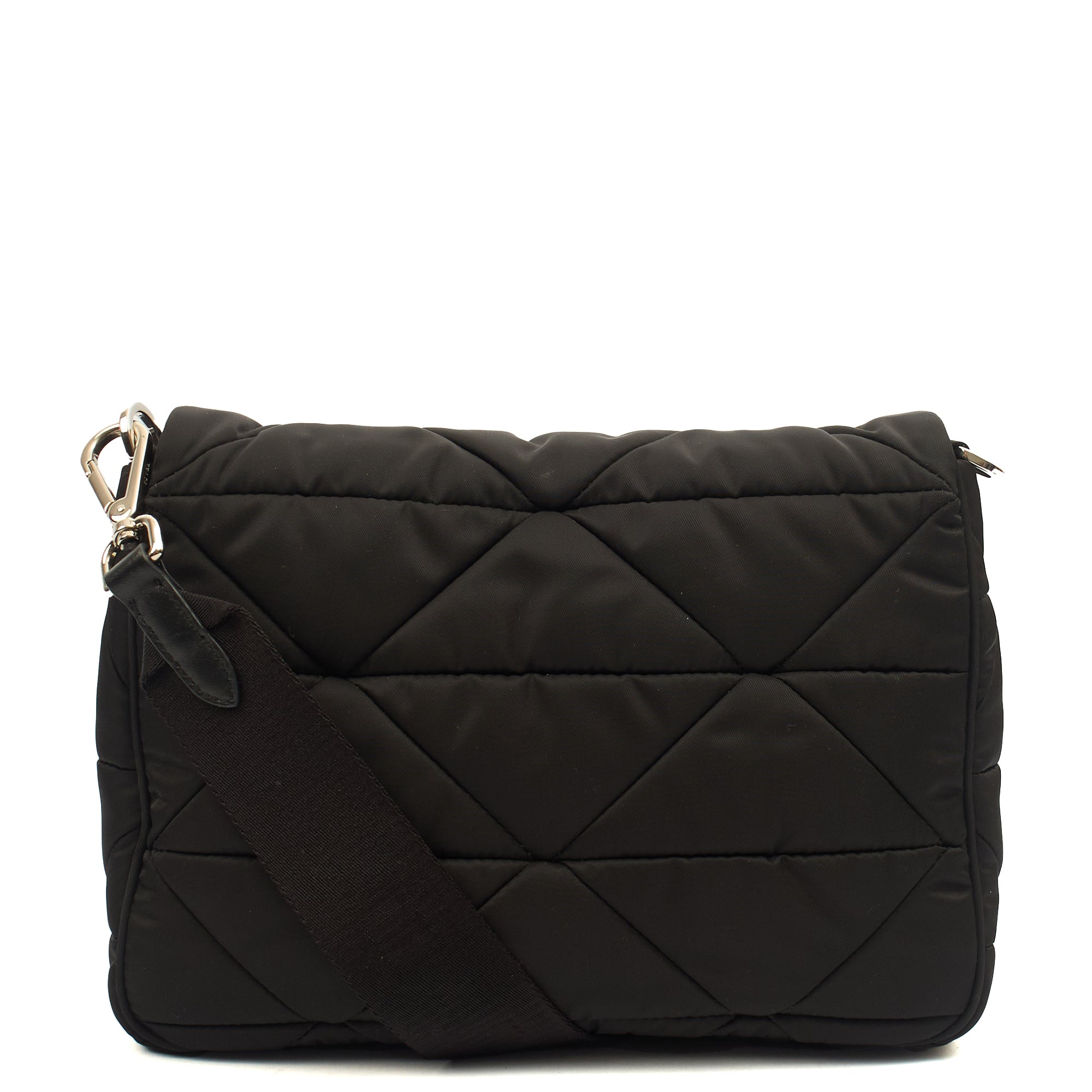 Prada Cross Body Padded Re-Nylon Shoulder Bag in Black, Nylon — Back View