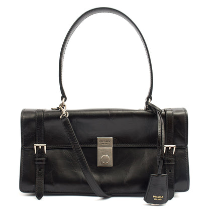 Prada Cross Body Saffiano Soft in Black, Leather — Front View
