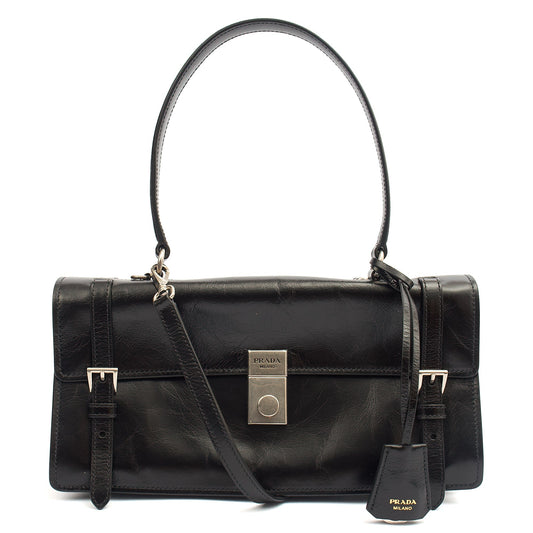 Prada Cross Body Saffiano Soft in Black, Leather — Front View