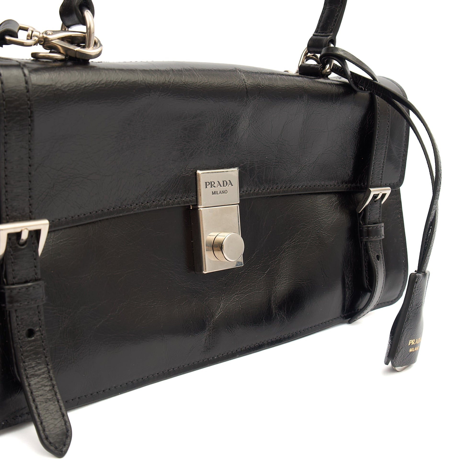 Prada Cross Body Saffiano Soft in Black, Leather — Lifestyle View