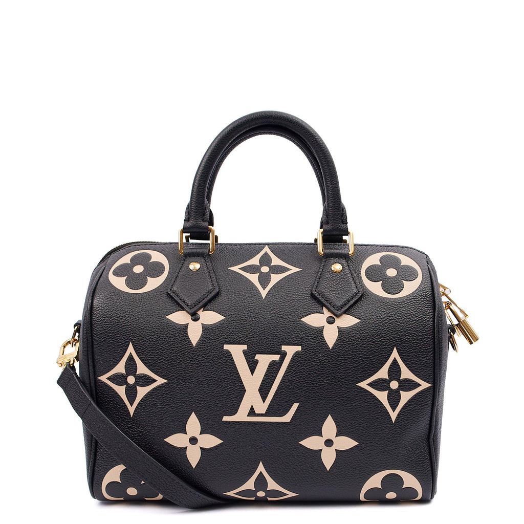 Louis Vuitton Top Handle Speedy Bandouliere 25 in Black, Empreinte Leather — Front View
